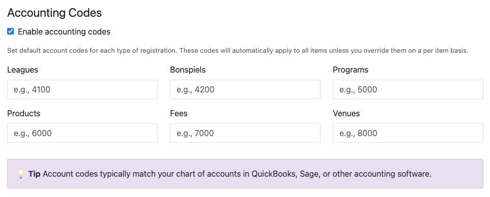 Accounting Codes Defaults