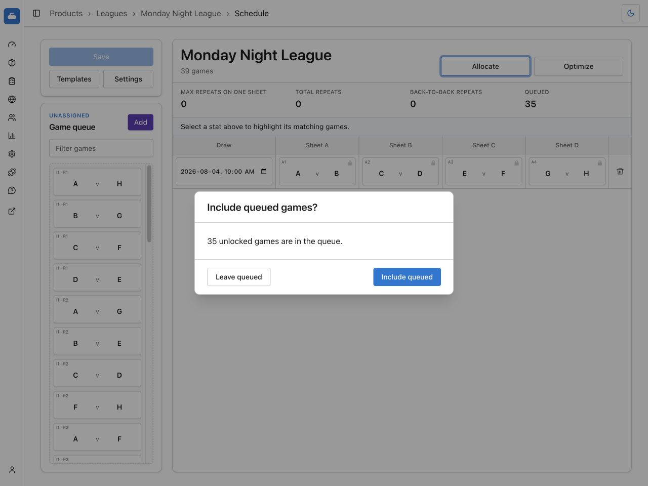 Include queued Games confirmation before allocation