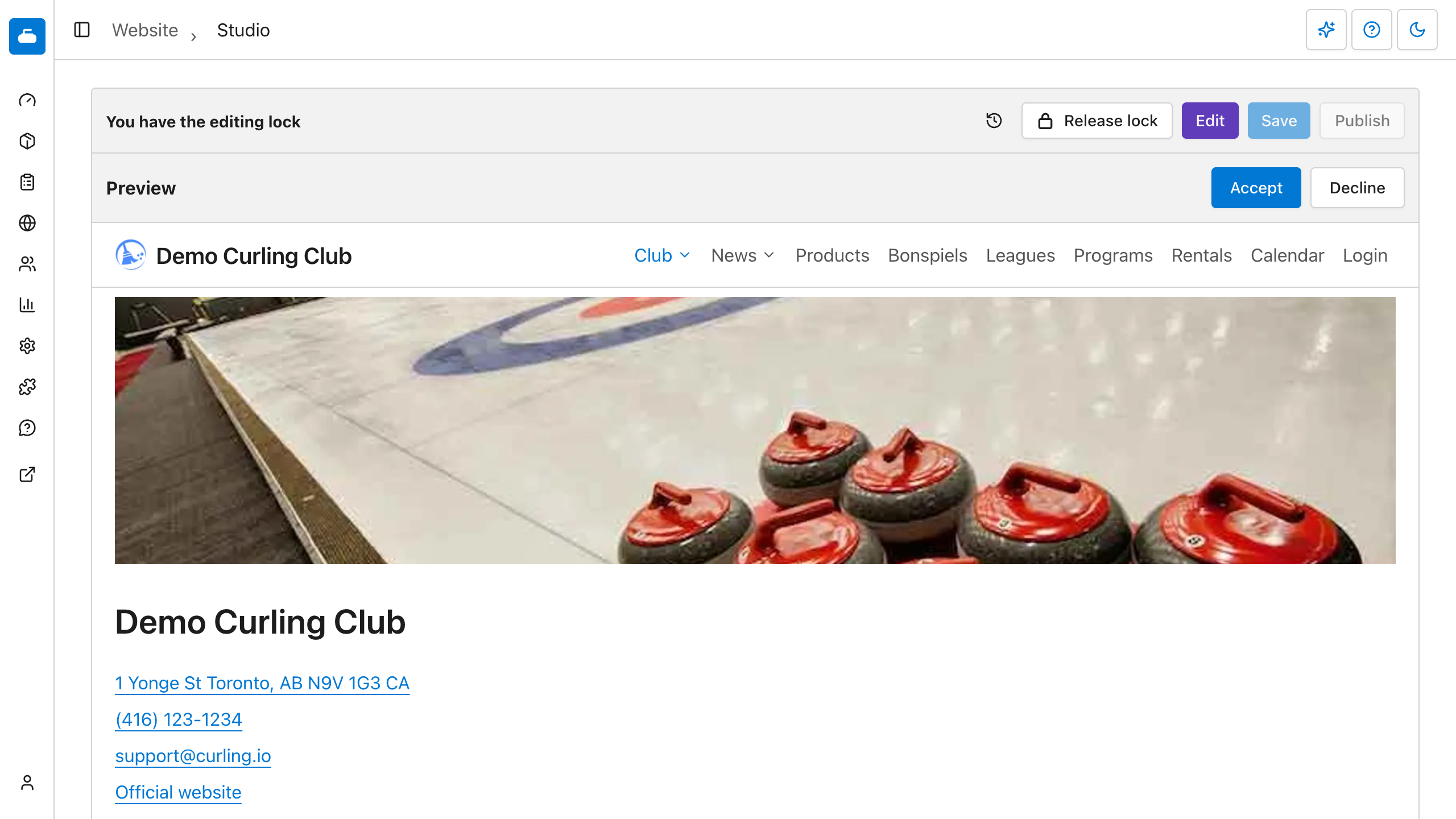 A banner image added to the contact page in Website Studio’s private preview.