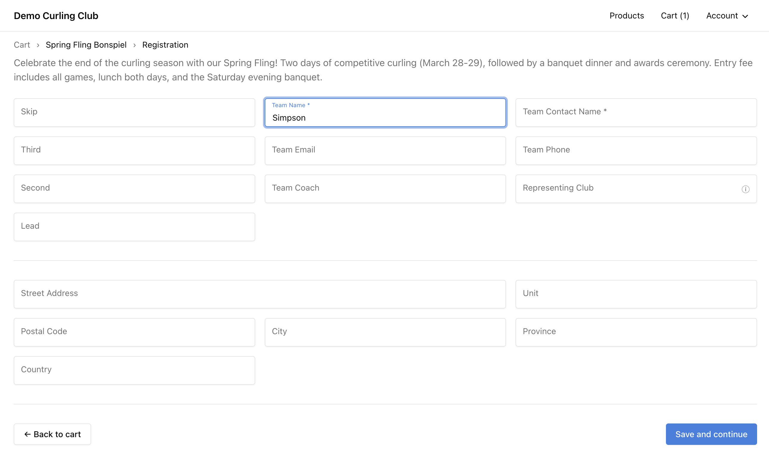 Public registration form