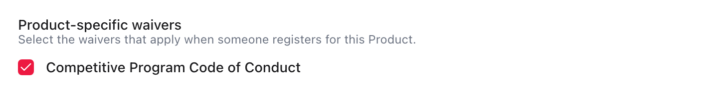 Product Information form showing a product-specific waiver selected.