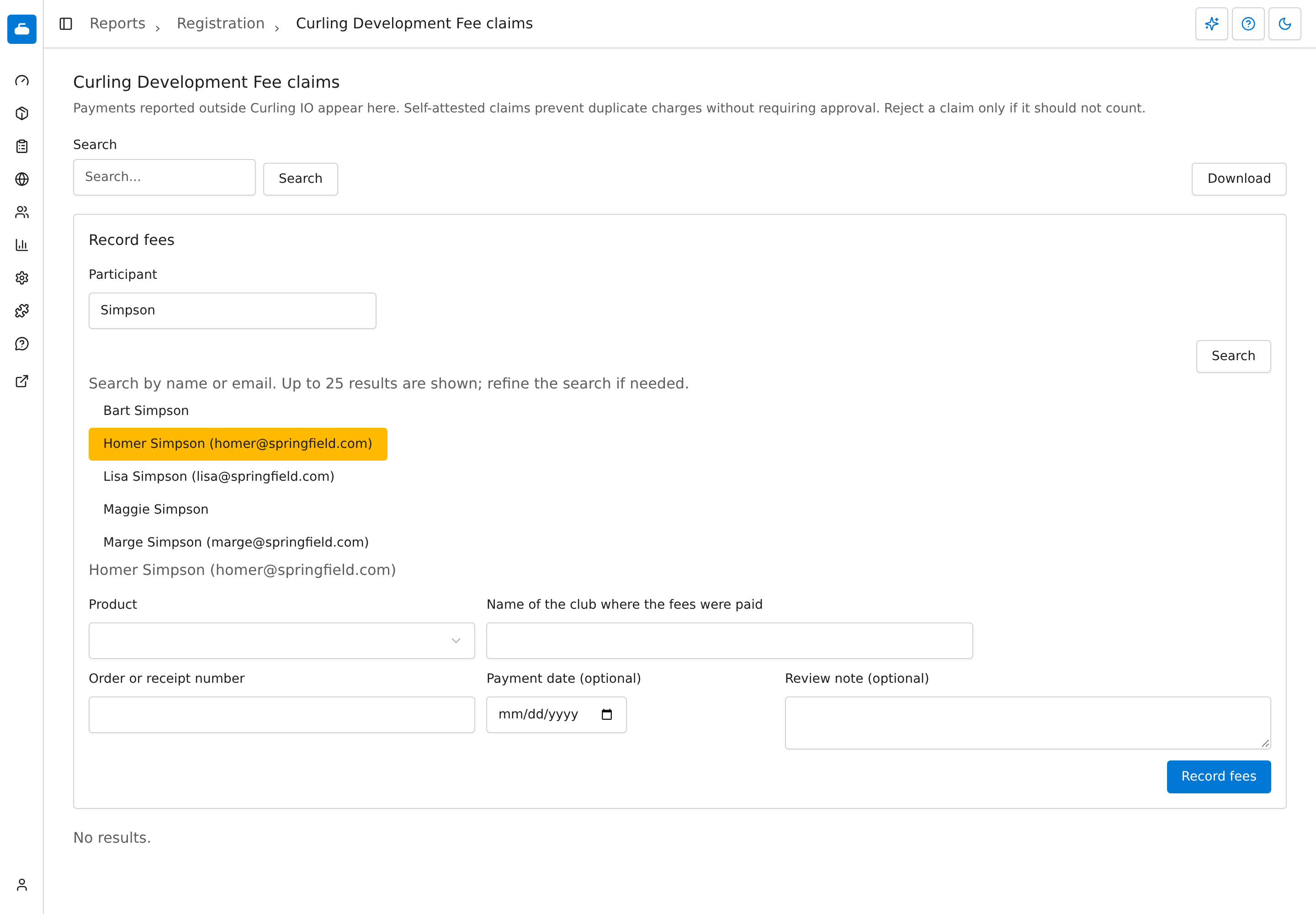Record fees after searching for and selecting a participant