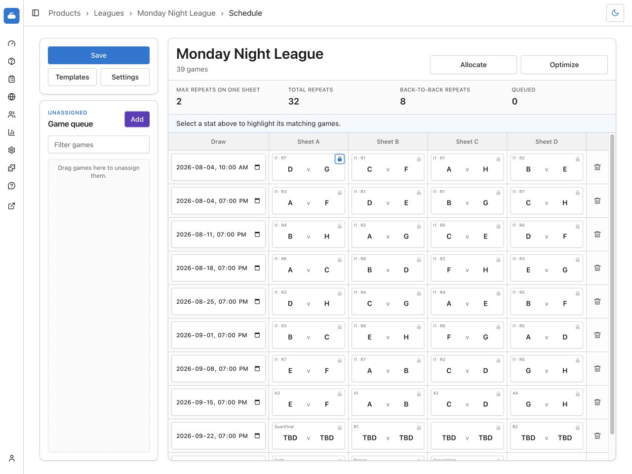 One locked Game and unlocked Games in the schedule