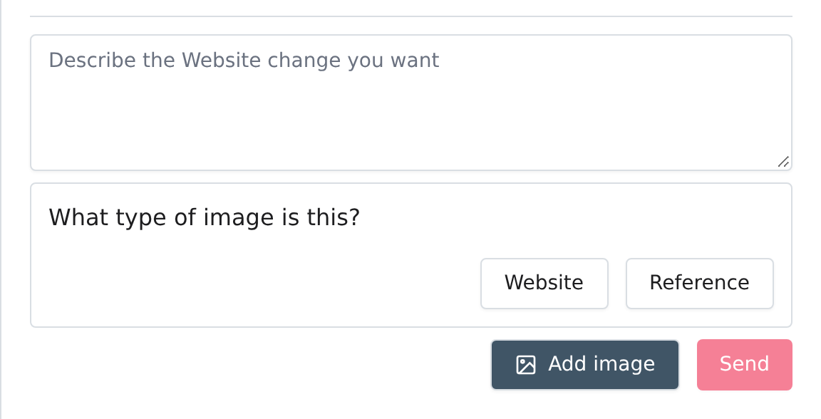 The question the assistant asks after you select Add image, with Website and Reference choices.