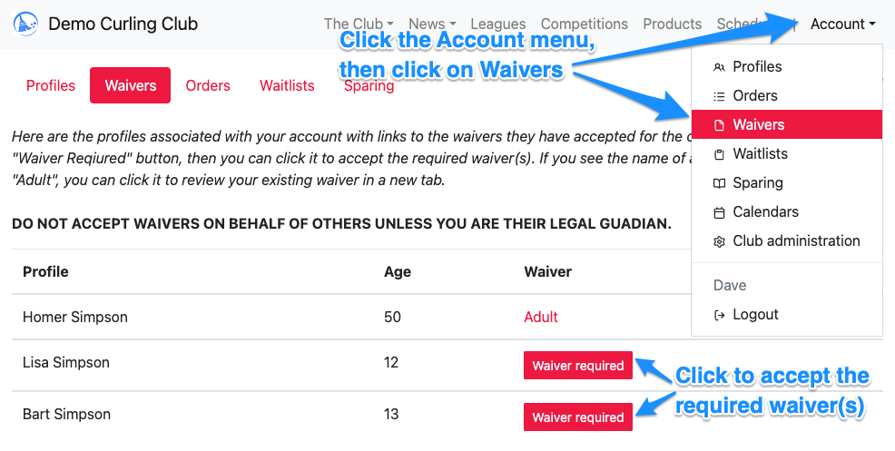 Curler Waivers