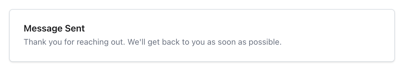 La confirmation Message envoyé après la soumission d’une demande de soutien.
