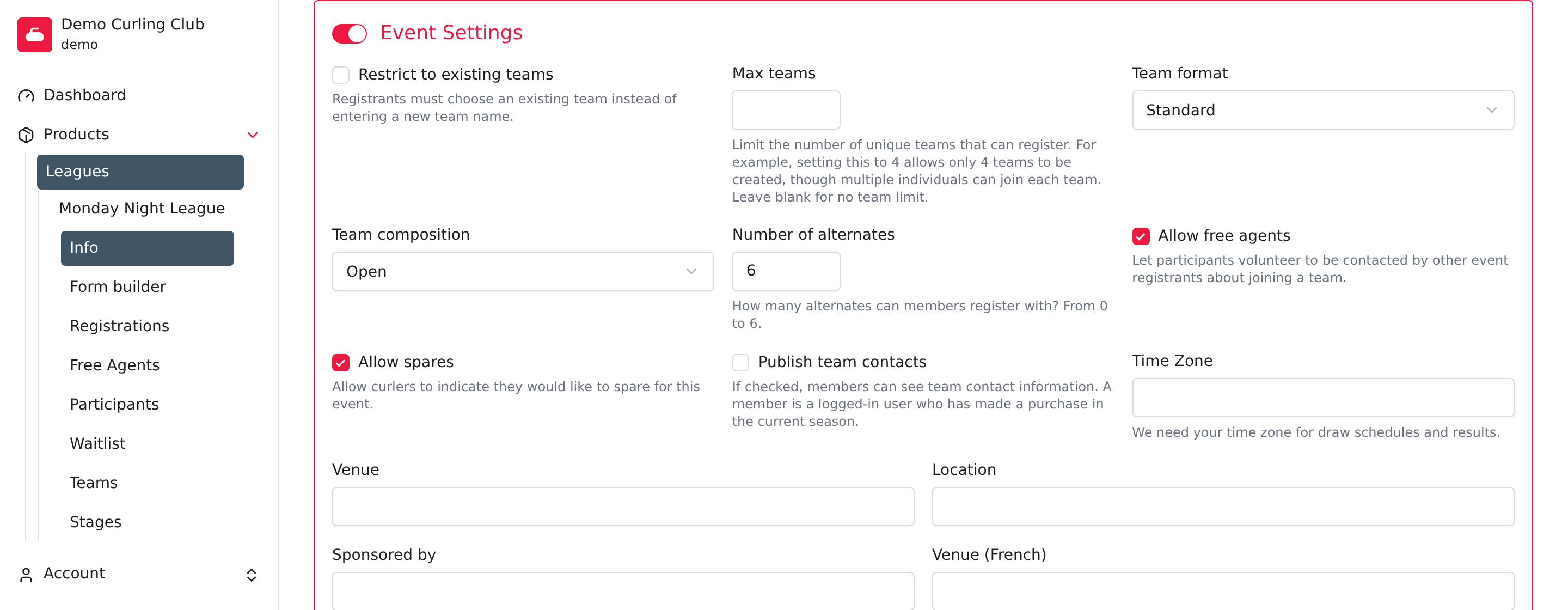 L’option permettant les joueurs autonomes activée dans la page d’information de l’événement.