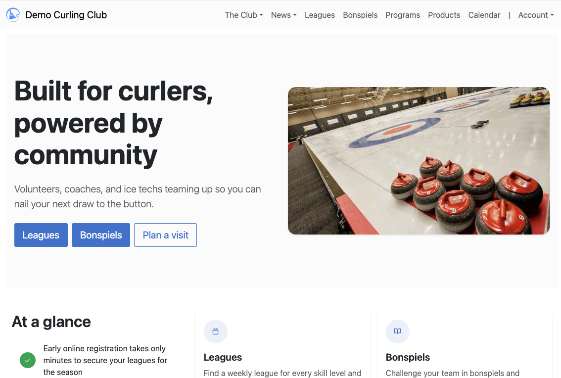 Curling IO landing page layout